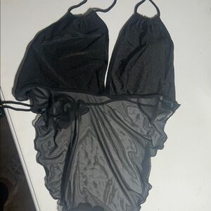 SHEIN Black Mesh One-Piece Swimsuit